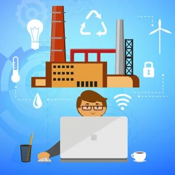 Eco friendly factory on a digital touch screen tablet Stock Illustration
