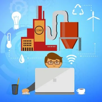Eco friendly factory on a digital touch screen tablet Stock Illustration