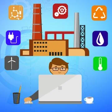 Eco friendly factory on a digital touch screen tablet Stock Illustration