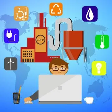 Eco friendly factory on a digital touch screen tablet Stock Illustration