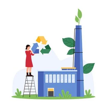 Eco friendly factory management, development of recycling technology by tiny Illustrazione stock