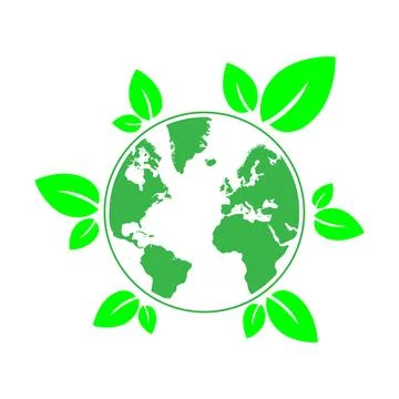 Eco friendly flat icon with green leaves and globe Stock Illustration