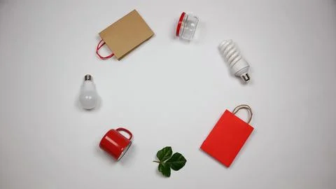 Eco-friendly flat lay with reusable and sustainable everyday items Stock Photos