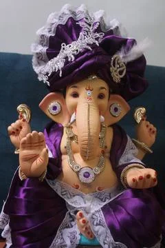 Eco-friendly Ganeshji idol, made from clay with decoration. Stock Photos
