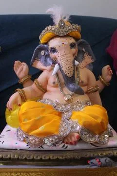 Eco-friendly Ganeshji idol, made from clay with decoration. Stock Photos