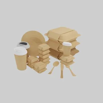 Eco Friendly To Go Boxes and Beverage Cups 3D Model