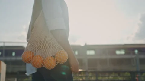 Eco friendly go green net zero using mesh tote bag. Save the earth. 스톡 동영상 231743556