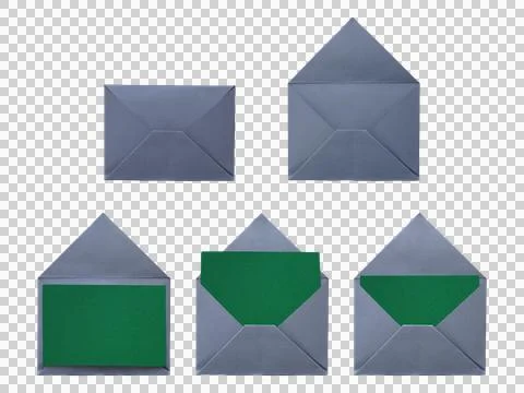 Eco-friendly gray envelope collection with a blank green note card on a tra.. Stock Illustration