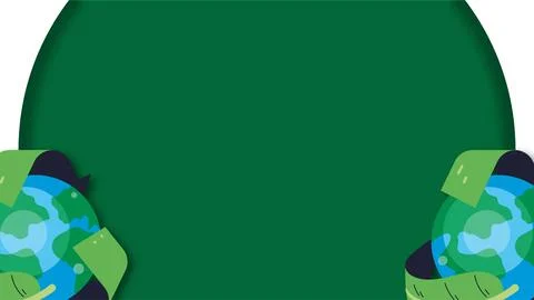 Eco friendly green background frame with earth globes and leaves for enviro.. Stock Illustration
