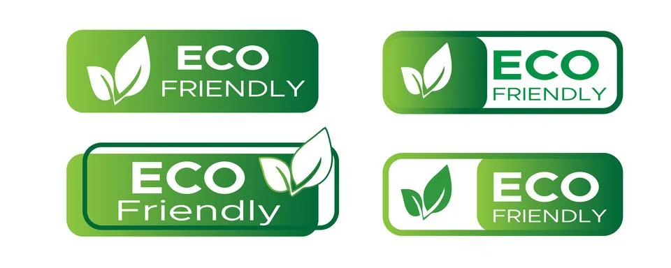 Eco friendly green labels with leaf symbols for sustainable products Stock Illustration