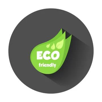 Eco friendly green leaf. Flat vector illustration with long shadow. Stock Illustration