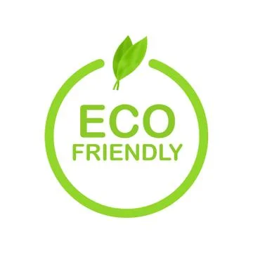 Eco friendly green leaf label sticker. Vector stock illustration. Stock Illustration