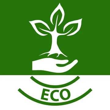 Eco friendly green logo design with human hand holding small plant sprout Stock Illustration