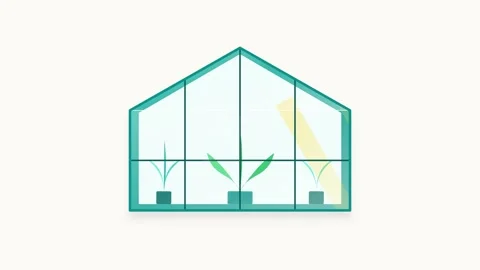 Eco-friendly greenhouse glass structure with sweeping sunlight rays and int.. Stock-Footage 346202207