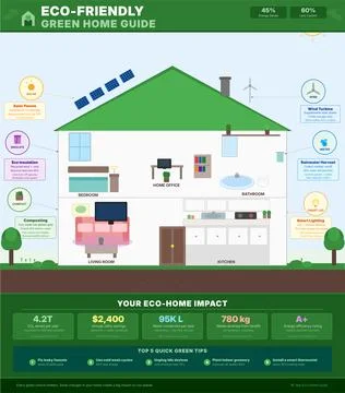 Eco Friendly Home Infographic Vector Sustainable Living Guide Ilustración de archivo
