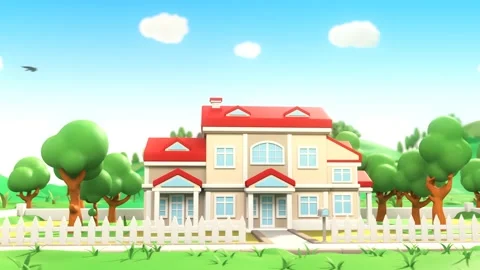 Eco Friendly Home in the Middle of Trees. House With Lawn and Boundary in F.. Vídeo Stock 260689260