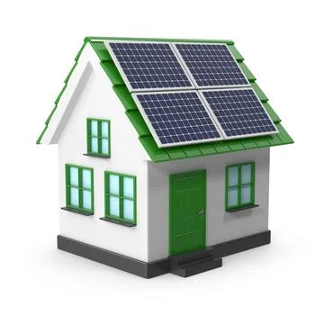 Eco-friendly home with solar panels on the roof Ilustración de archivo