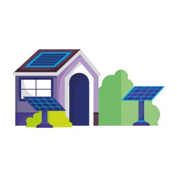 Eco friendly house solar panel energy sustainable tree isolated icon Ilustración de archivo