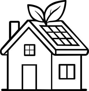 Eco friendly house with solar panels and leaf Stock Illustration