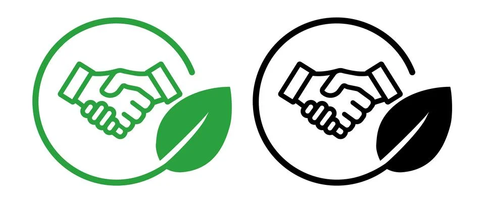 Eco-friendly icon featuring a handshake intertwined with a green leaf Stock Illustration