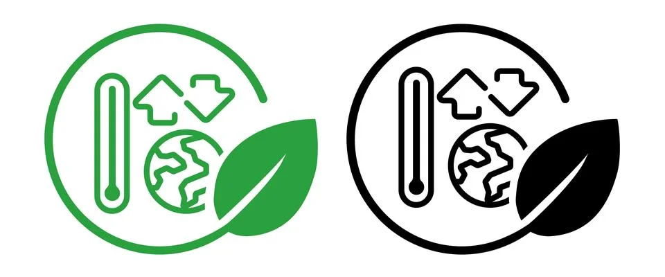 Eco-friendly icon featuring thermometer globe and arrows alongside a green Stock Illustration