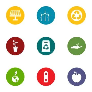 Eco friendly icons set, flat style Ilustración de archivo
