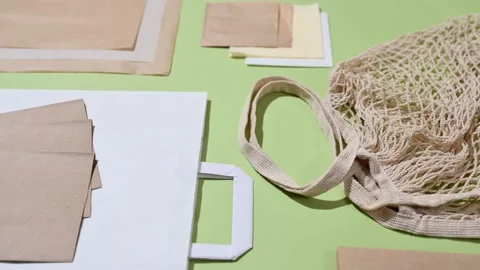 Eco-friendly items for everyday life from biodegradable materials. Side view. Stock Footage 227212376