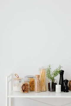 ECO-FRIENDLY KITCHEN UTENSILS AND FOOD IN JARS Stock Photos