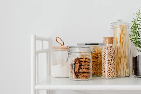 ECO-FRIENDLY KITCHEN UTENSILS AND FOOD IN JARS Stock Photos