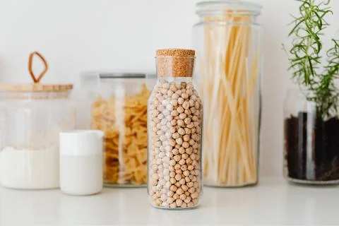 ECO-FRIENDLY KITCHEN UTENSILS AND FOOD IN JARS Stock Photos