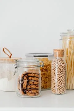 ECO-FRIENDLY KITCHEN UTENSILS AND FOOD IN JARS Stock Photos