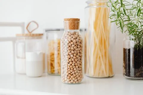 ECO-FRIENDLY KITCHEN UTENSILS AND FOOD IN JARS Stock Photos