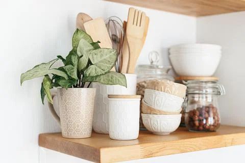 Eco friendly kitchen, zero waste home concept Stock Photos