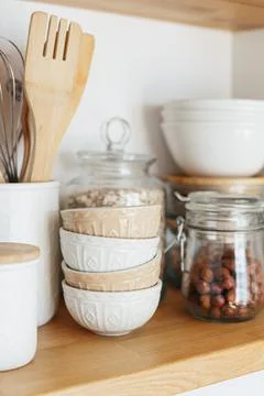 Eco friendly kitchen, zero waste home concept Stock Photos