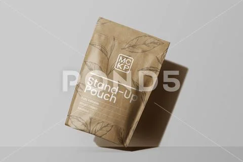 Eco friendly kraft pouch packaging mockup template floating PSD Template