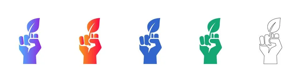 Eco Friendly Leaf Hand Protest Icon Set Stock Illustration