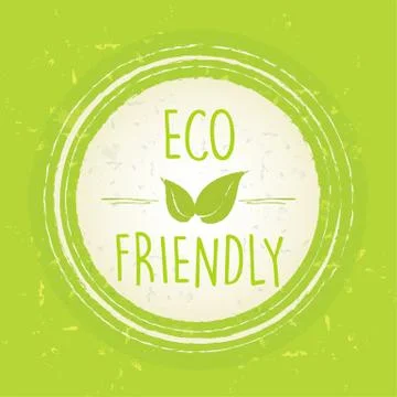 Eco friendly with leaf sign in circle over green old paper background Stock Illustration