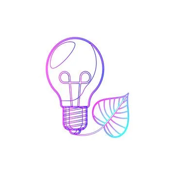 Eco Friendly Light Bulb with Leaf Neon Line Art Illustration Stock Illustration