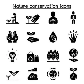 Eco friendly, nature conservation, environmentalist icon set Stock Illustration