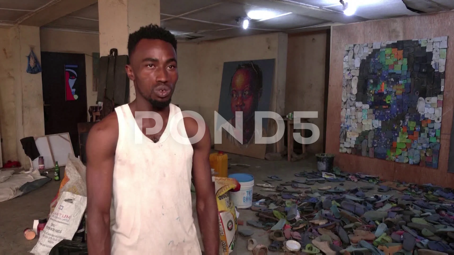 Eco-friendly Nigerian artist turns plastic flip-flops into portraits