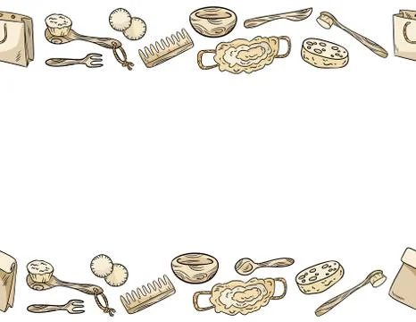 Eco friendly objects seamless pattern. Letter template. Ecological and zero-w Stock Illustration