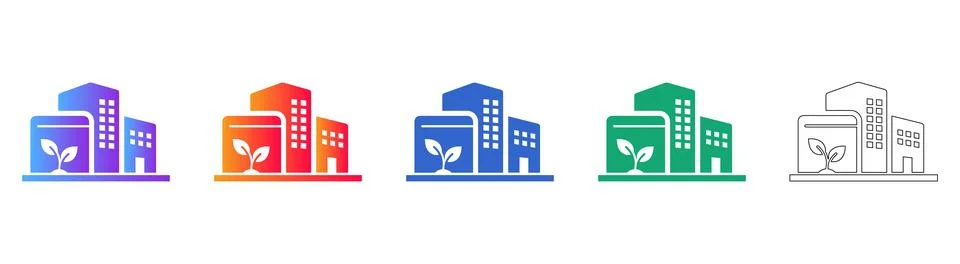 Eco Friendly Office Complex Icon Set Ilustración de archivo