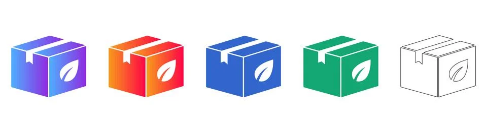 Eco Friendly Package Icons with Leaf Symbol Set Stock Illustration