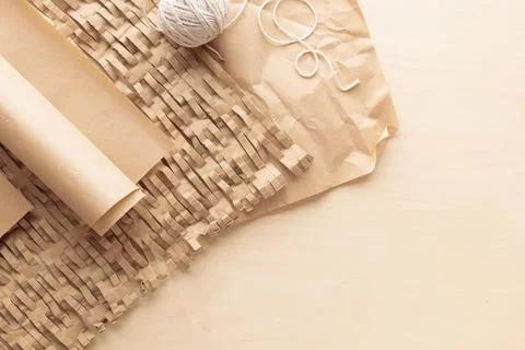 Eco-friendly packaging cushioning materials made of recycled paper for enviro Stock Photos