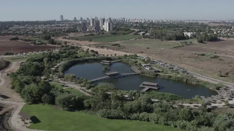 Eco-friendly park with a lake. Drone view Stock Footage 204075977