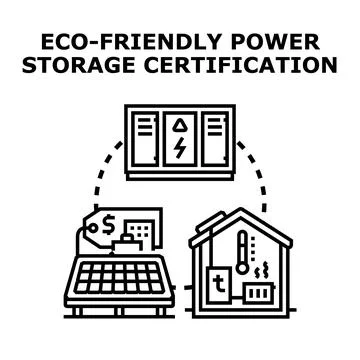 Eco friendly power storage certification for sustainable energy system Stock Illustration