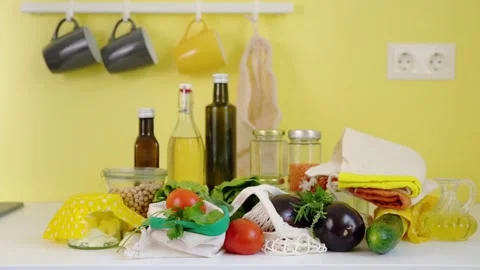 Eco-friendly, reusable packages in the kitchen. Zero waste Stock Footage 159140792