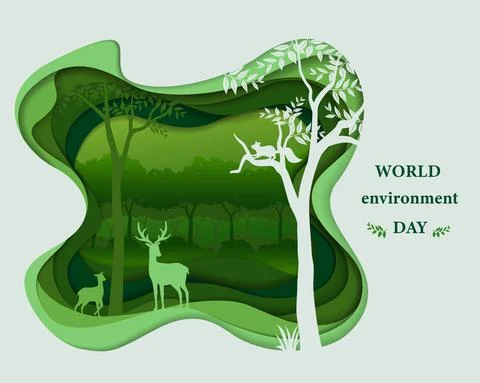 Eco friendly save the environment conservation concept,Deer family silhouette Stock Illustration