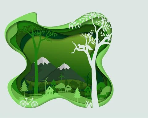 Eco friendly save the environment conservation concept,Countryside silhouette Stock Illustration