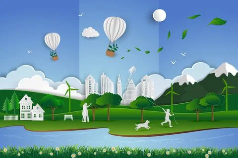 Eco friendly save the environment conservation concept,Paper art abstract bac Stock Illustration